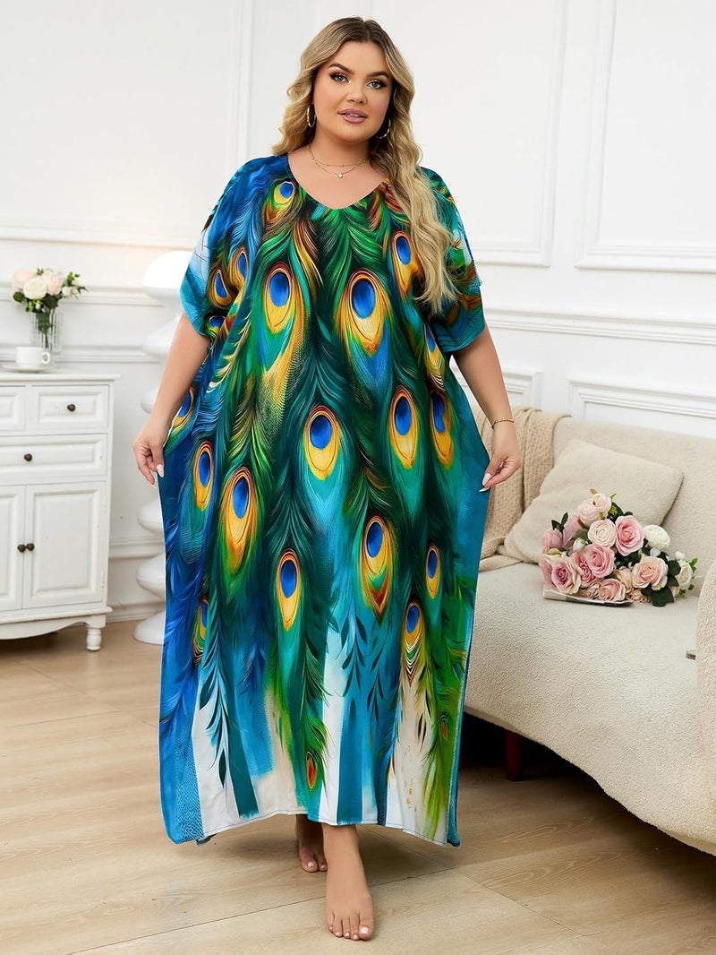 IMAGEKOPE Kaftan Dresses for Women Plus Size Bathing Suit Cover up Caftan Maxi Beach Dresses - Image 1
